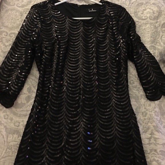 Black Sequinned Lulus Mini Dress - Picture 2 of 3